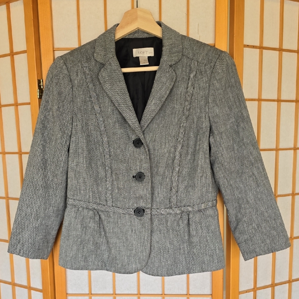 LOFT Black/White Textured Cropped Blazer - Women's Size 6P